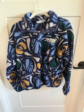 Parks Project Sherpa Fleece Pullover Blue Abstract Snap Neck Cozy Outdoor S
